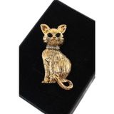 Göz kamaştıran gold renkli kedi broş Uniseks erkek kadın taşlı kedili yaka iğnesi broş.