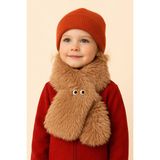 Göz Nakışlı Peluş Atkı Kahverengi