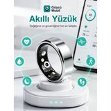 Gözcü Mobil Akıllı Yüzük Sağlık Egzersiz Takibi Adım Sayar Kalp Atışı Kan Basınç Oksijen Ölçer Su Takibi Adet Döngüsü Uyku Takibi Cihazı Suya Dayanıklı Gümüş Renk