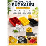 GÖZDE AKKURT 6 Bölmeli Kare Buz Kalıbı Silikon Esnek Buz Kalıbı Renkli Büyük Buz Küpü Kalıbı İçecek Kokteyl Viski Kahve Meyve Dondurma Kalıbı
