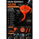 GÖZDE AKKURT Çelik Süzgeçli Huni | Spiralli ve Sabit Borulu 2.2 Litre Yağ, Yakıt, Antifriz ve Kimyasal Sıvı Aktarma Hunisi