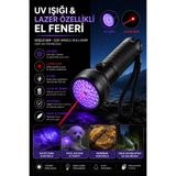 GÖZDE AKKURT UV Işığı ve Lazer Özellikli El Feneri 51 LED – Çok Amaçlı Güçlü El Feneri | Para, Kehribar ve Evcil Hayvan İz Tespit Feneri