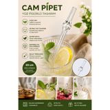 GÖZDE AKKURT Yüz Figürlü Cam Pipet 20 cm – Tekrar Kullanılabilir Şeffaf Borosilikat Cam İçme Pipeti – Soğuk ve Sıcak İçecek Uyumlu