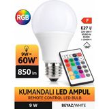 Gözde Aydınlatma Kumandalı Rgb LED Ampul 9W | 60W Eşdeğer Güç | 850 Lümen E27 Duy | Uzaktan Kumandalı Renkli Aydınlatma | Ev Oda Salon Ofis Için Pratik Kontrollü LED Ampul | Rgb Işık Seçenekli Aydınlatma Rgb LED Ampul - Tekli