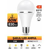 Gözde Aydınlatma Şarjlı LED Ampul 9W | 60W Eşdeğer Güç | 830 Lümen E27 Duy | 6500K 220-240V 50/60Hz | 180° Aydınlatma Açısı | Ev Oda Salon Ofis Için Pratik Aydınlatma | Günlük Kullanım Için - Tekli