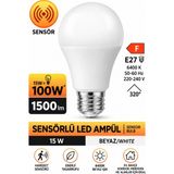 Gözde Aydınlatma Sensörlü LED Ampul 15W | 100W Eşdeğer Güç | 1500 Lümen E27 Duy | 6400K 220-240V 50/60Hz | 320° Aydınlatma Açısı | Sensörlü Otomatik LED Ampul | Ev Oda Koridor Merdiven Için Pratik Aydınlatma | E27 LED - tekli