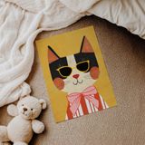 Gözlüklü Fiyonklu Kedi Çocuk Odası Duvar Posteri Çerçeveli Tablo Duvar Dekorasyonu - 21 x 30 - Çerçevesiz Poster