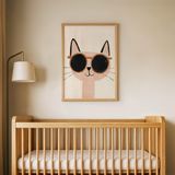 Gözlüklü Kedi Yüzü Çocuk Odası Duvar Posteri Çerçeveli Tablo Duvar Dekorasyonu - 21 x 30 - Ahşap Çerçeveli