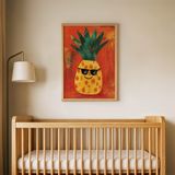 Gözlüklü Sevimli Ananas Çocuk Odası Duvar Posteri Çerçeveli Tablo Duvar Dekorasyonu - 30 x 40 - Ahşap Çerçeveli