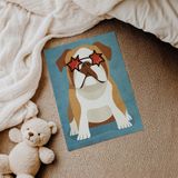 Gözlüklü Sevimli Bulldog Çocuk Odası Duvar Posteri Çerçeveli Tablo Duvar Dekorasyonu - 21 x 30 - Çerçevesiz Poster