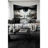 Gözün İçindeki Dünya Desenli Duvar Halısı Duvar Örtüsü Tapestry Süetimsi Dokulu%100 Polyester Kumaş