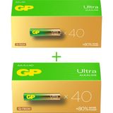 GP Batteries G-TECH Ultra Alkalin AA Kalem 40’lı Kutu Ve AAA İnce 40’lı Kutu, Toplam 80 Adet Pil