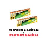 GP Batteries Gp Ultra Alkalin 12'li Aa Boy Kalem Pil & Gp Ultra Alkalin 12'li Aaa Boy Ince Pil