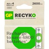 Gp Batteries Recyko 2600MAH Aa Kalem Ni-Mh Şarjlı Pil, 1.2 Volt, 4'lü Kart