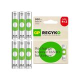 Gp Batteries Recyko 950Mah Aaa İnce Kalem 6 Adet Ni-Mh Şarjlı Pil 1.2 Volt