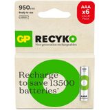 GP Batteries ReCyko 950mAh AAA İnce Kalem Ni-Mh Şarjlı Pil, 1.2 Volt, 6'Lı Kart