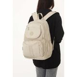 Gp Gues Polo Unisex Suya Dayanıklı Krinkıl Kumaş Çok Gözlü Laptop Okul ve Seyahat Sırt Çantası - Bej
