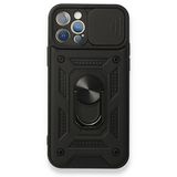 Gpack Apple iPhone 12 Pro Tank Aramid Sürgülü Vega Yüzüklü Siyah Kılıf