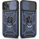 Gpack Apple iPhone 13 Pro Max Sert Silikon Tank Aramid Sürgülü Vega Yüzüklü Lacivert Kılıf