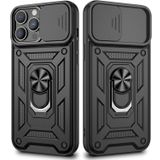 Gpack Apple iPhone 13 Pro Max Sert Silikon Tank Aramid Sürgülü Vega Yüzüklü Siyah Kılıf