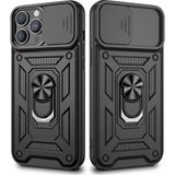 Gpack Apple iPhone 13 Pro Sert Silikon Tank Aramid Sürgülü Vega Yüzüklü Siyah Kılıf