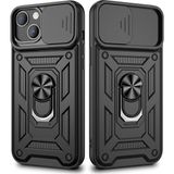 Gpack Apple iPhone 13 Sert Silikon Tank Aramid Sürgülü Vega Yüzüklü Siyah Kılıf