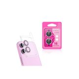 Gpack Apple iPhone 16 Plus ile Uyumlu Kamera Lens Koruyucu, Taşlı Metal, Pembe