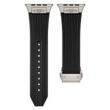 Gpack KRD113 Apple Watch 7 45 mm Çıtçıtlı Derin Çizgili Spor Tasarım Siyah Kordon