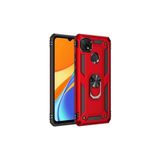 Gpack Oppo A15S ile Uyumlu Vega Tank Standlı Yüzüklü Mıknatıslı Kılıf, Nano Glass, Kırmızı