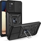 Gpack Samsung Galaxy A03S Sert Silikon Tank Aramid Sürgülü Vega Yüzüklü Siyah Kılıf