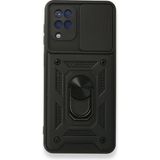 Gpack Samsung Galaxy A12 Tank Aramid Sürgülü Vega Yüzüklü Siyah Kılıf