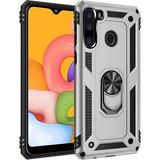Gpack Samsung Galaxy A21 Tank Vega Standlı Yüzüklü Mıknatıslı Nano Glass Gümüş Cep Telefonu Kılıfı