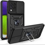 Gpack Samsung Galaxy A22 4g Kılıf Tank Aramid Sürgülü Vega Yüzüklü Siyah