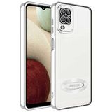 GPACK Samsung Galaxy M12 ile uyumlu Kılıf Logo Gösteren Kamera Korumalı Silikon, Gümüş