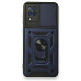 Gpack Samsung Galaxy M12 Tank Aramid Sürgülü Vega Yüzüklü Lacivert Kılıf