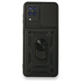 Gpack Samsung Galaxy M12 Tank Aramid Sürgülü Vega Yüzüklü Nano Siyah Kılıf