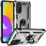 Gpack Samsung Galaxy M52 Vega Tank Standlı Yüzüklü Mıknatıslı Gümüş Kılıf