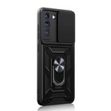 Gpack Samsung Galaxy S21 FE Sert Silikon Tank Aramid Sürgülü Vega Yüzüklü Siyah Kılıf
