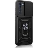 Gpack Samsung Galaxy S21 FE Tank Aramid Sürgülü Vega Yüzüklü Nano Siyah Kılıf