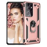 GPACK Samsung Galaxy S21 Ultra 5G ile uyumlu Kılıf Tank Koruma Vega Standlı Yüzüklü Mıknatıslı, Bronz