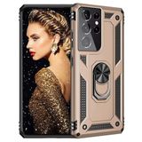 GPACK Samsung Galaxy S21 Ultra 5G ile uyumlu Kılıf Tank Koruma Vega Standlı Yüzüklü Mıknatıslı, Gold