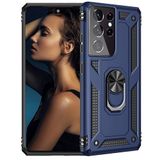 GPACK Samsung Galaxy S21 Ultra 5G ile uyumlu Kılıf Tank Koruma Vega Standlı Yüzüklü Mıknatıslı, Lacivert