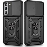 Gpack Samsung Galaxy S22 Plus Sert Silikon Tank Aramid Sürgülü Vega Yüzüklü Siyah Kılıf
