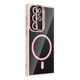GPACK Samsung Galaxy S22 Ultra 5G ile uyumlu Kılıf Standlı M-Safe Özellikli Etro Kapak + Lens Koruma Pembe