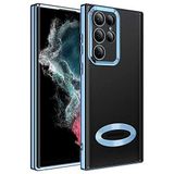 GPACK Samsung Galaxy S22 Ultra ile uyumlu Kılıf Logo Gösteren Kamera Korumalı Silikon, Mavi