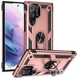GPACK Samsung Galaxy S22 Ultra ile uyumlu Kılıf Vega Sert Silikon Tank Standlı Yüzüklü Mıknatıslı, Bronz