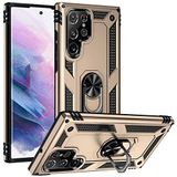 GPACK Samsung Galaxy S22 Ultra ile uyumlu Kılıf Vega Sert Silikon Tank Standlı Yüzüklü Mıknatıslı, Gold