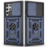 Gpack Samsung Galaxy S22 Ultra Vega Sert Silikon Tank Standlı Yüzüklü Mıknatıslı Lacivert Kılıf