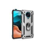Gpack Xiaomi Poco F2 Pro ile Uyumlu Vega Standlı Yüzüklü Mıknatıslı Kılıf, Full Ekran Koruma, Gümüş