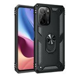 GPACK Xiaomi Poco F3 ile uyumlu Kılıf Vega Tank Koruma Standlı Yüzüklü Mıknatıslı, Siyah